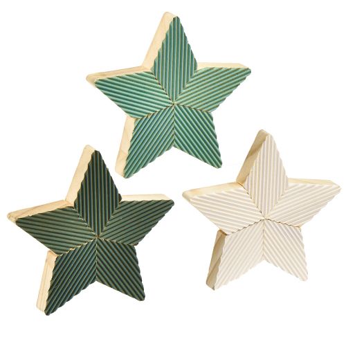 Floristik24 Træstjerner riflet borddekoration grøn mint hvid 11cm 6 stk