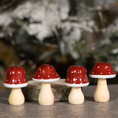 Artikel Træsvampe, paddehatte, dekoration, træ, FSC, rødbrun, H6,5/7 cm, 4 stk.