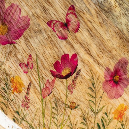 Artikel Trætallerkener med blomster og sommerfugle, naturlyserød, Ø15 cm, 3 stk.