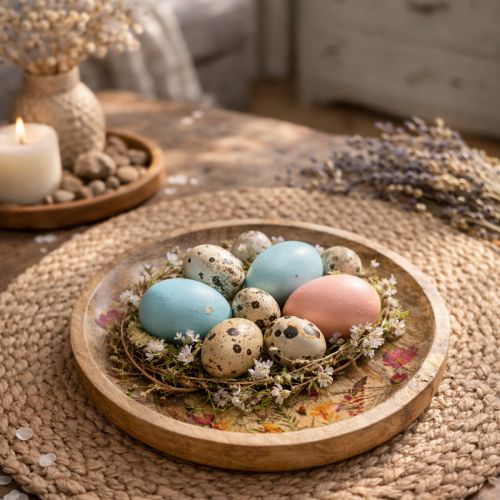 Artikel Trætallerkener med blomster og sommerfugle, naturlyserød, Ø15 cm, 3 stk.