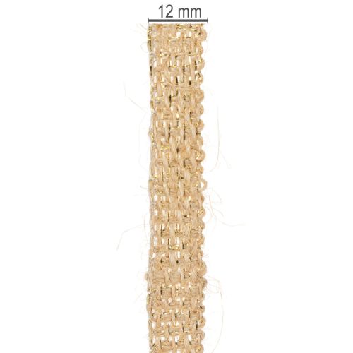 Artikel Jutebånd, rustikt dekorativt bånd, naturlig jute, guld, 12 mm, 10 m