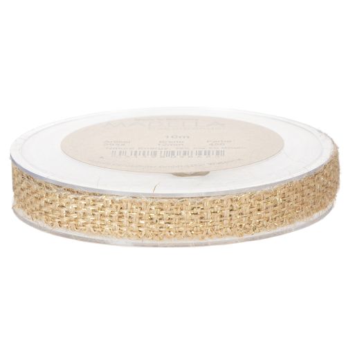 Artikel Jutebånd, rustikt dekorativt bånd, naturlig jute, guld, 12 mm, 10 m