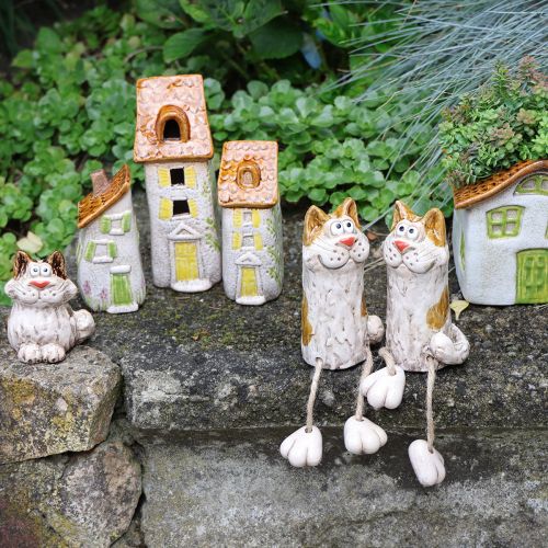 Artikel Rustikt keramikhus med lys LED, ideelt som stemningsfuld borddekoration, 15 cm, 2 stk.