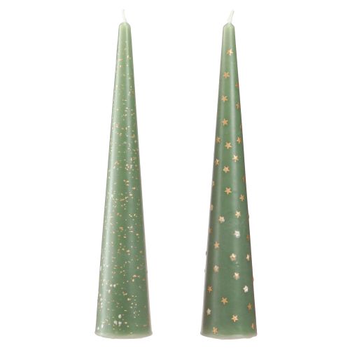 Lys som juletræ Julelys grøn guld Ø4,5cm H25cm 2stk