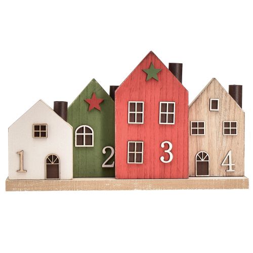 Artikel Lysestage adventskrans pind lys huse 35cm H20cm