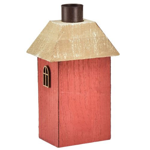 Artikel Lysestage hus træ rød pind lysestage H14,5cm 2stk