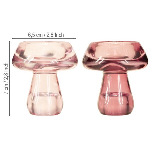 Artikel Lysestage med svampemotiv, fyrfadsstage, glas, bær, Ø6,5 cm, H7 cm, 2 stk.