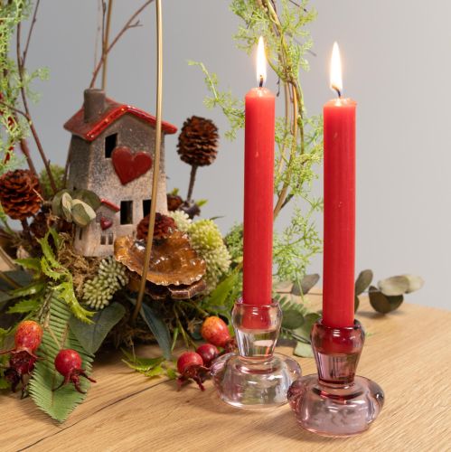 Artikel Lysestage med svampemotiv, fyrfadsstage, glas, bær, Ø6,5 cm, H7 cm, 2 stk.