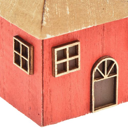 Artikel Lysestage julehus træ rød 9×9×11cm 2 stk