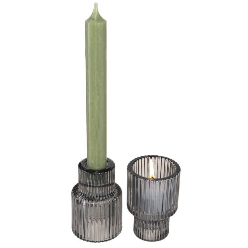 Artikel Glas lysestage i grå fyrfadsstage H8cm 4 stk
