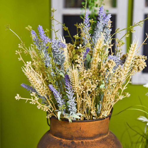 Floristik24 Kunstig lavendelbunke, silkeblomster, feltbuket lavendel med hvedeører og engfrugt
