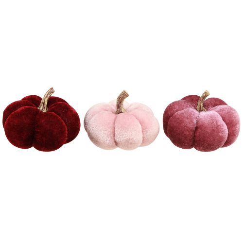 Artikel Græskar lavet af stof dekoration fløjl bordeaux pink Ø7cm 9 stk