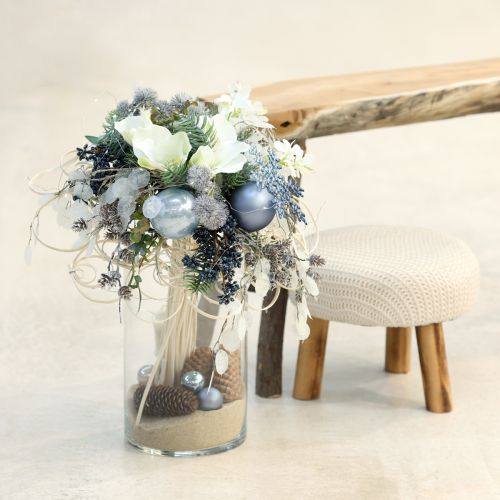 Artikel Kuglesæt i blå/sølv – mat og blank, glasdekoration til vinterblomster 7,5 cm 12 stk.