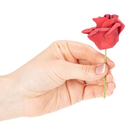 Kunstig rød roseblomst med stilk, 5 cm, 100 stk. | Floristik24.dk