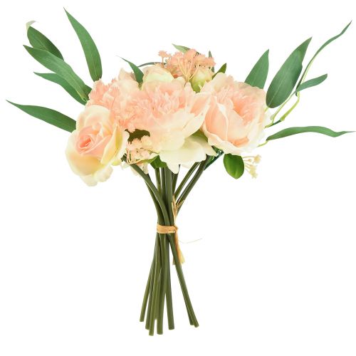 Kunstig blomsterbuket pæoner paeonia roser eukalyptus kunstig 32cm