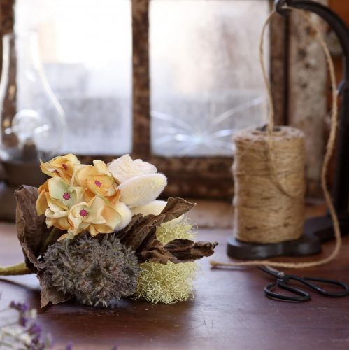 Artikel Kunstig blomsterbuket, rose, hortensia, tørt look, vintage dekoration, 38 cm