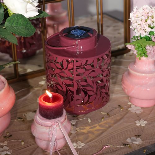 Artikel Lanterne med bladmotiv, soldrevet, til stemningsfuld udendørsbelysning, 25 cm