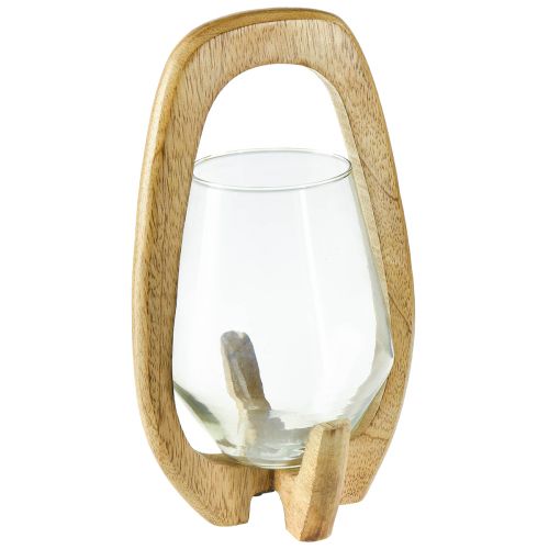 Lanterne træ glas lanterne dekorativ mango træ natur Ø14cm H26cm