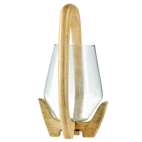 Artikel Lanterne træ glas lanterne dekorativ mango træ natur Ø14cm H26cm