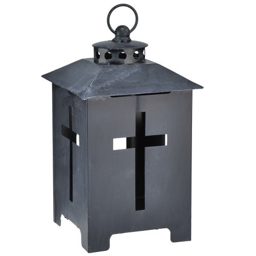 Artikel Lanternegravlys krydsvindue metal antikgrå 13 x 27cm