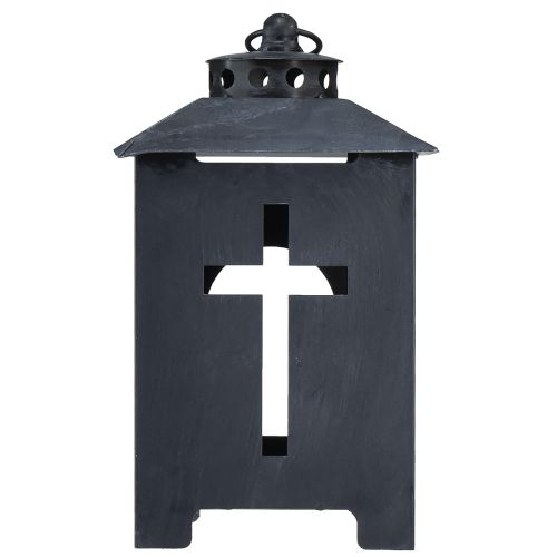 Artikel Lanternegravlys krydsvindue metal antikgrå 13 x 27cm