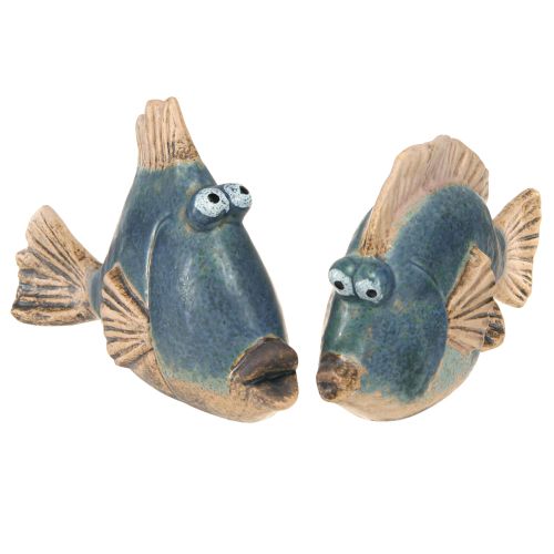 Floristik24 Maritim dekoration fisk blå keramik dekoration assorteret 19/17cm 2 stk