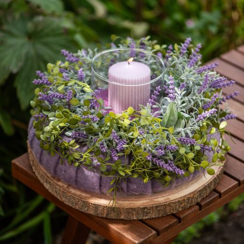 Artikel Middelhavskrans med lavendel Ø50 cm, kunstig blomsterkrans med lavendel og rosmarin