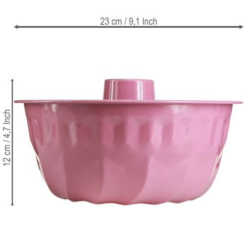 Metal dekorativ skål, bageform, Bundt kageform, pink, Ø23 cm, H12 cm | Floristik24.dk