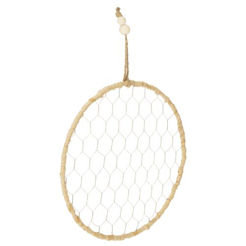 Floristik24 Boho metal dekorativ ring, sølv, Ø28 cm med naturlig raffia, sæt med 4 - hængende dekoration, vægdekoration