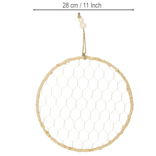 Artikel Boho metal dekorativ ring, sølv, Ø28 cm med naturlig raffia, sæt med 4 - hængende dekoration, vægdekoration