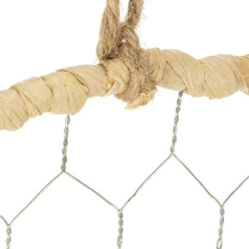 Artikel Boho metal dekorativ ring, sølv, Ø28 cm med naturlig raffia, sæt med 4 - hængende dekoration, vægdekoration