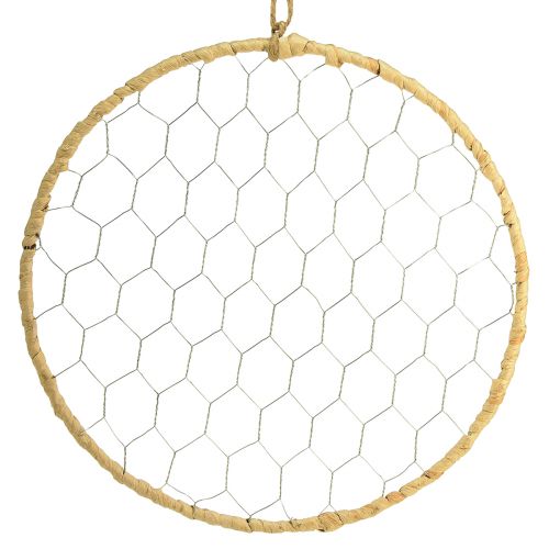 Floristik24 Metal dekorationsring til ophæng Raffia Sølv Natur Ø28cm 4 stk
