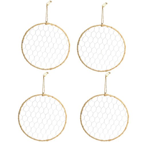 Artikel Metal dekorationsring til ophæng Raffia Sølv Natur Ø28cm 4 stk