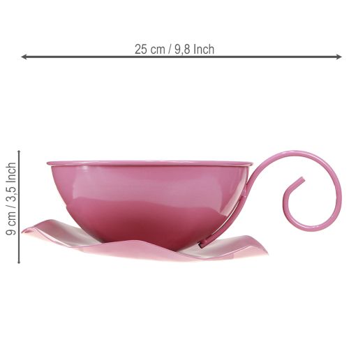 Artikel Metalkrus Ø16cm H9cm Dekorativt krus med underkop Pink 2 stk.