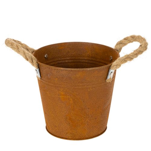 Metalpotte med håndtag, urtepotte, rustdekoration Ø16,5 cm H15 cm | Floristik24.dk