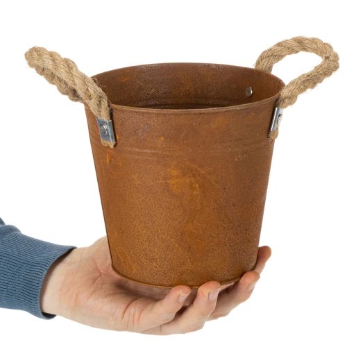 Metalpotte med håndtag, urtepotte, rustdekoration Ø16,5 cm H15 cm | Floristik24.dk