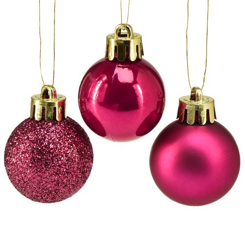 Floristik24 Mini juletræskugler pink brudsikre Ø3cm H3,5cm 14 stk