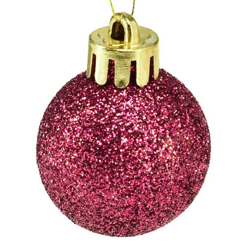 Artikel Mini juletræskugler pink brudsikre Ø3cm H3,5cm 14 stk