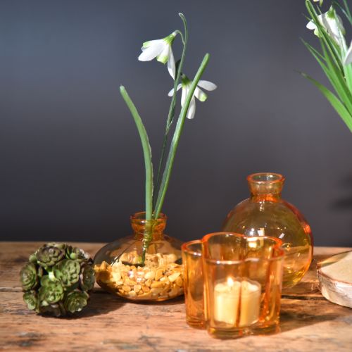Artikel Mini glasvaser, flade, løgformede, orange, Ø9 cm, 6 stk.