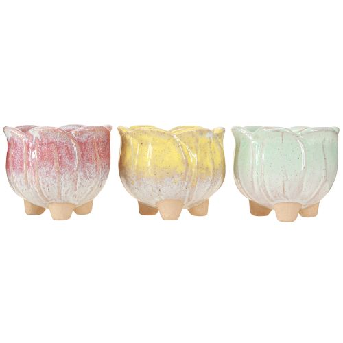 Artikel Mini plantekrukke keramisk potteblomst assorteret Ø8cm H7cm 3stk