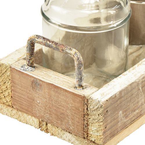 Artikel Minivaser glas dekorativ bakke træ vintage 16x10x14cm sæt