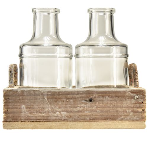 Artikel Minivaser glas dekorativ bakke træ vintage 16x10x14cm sæt
