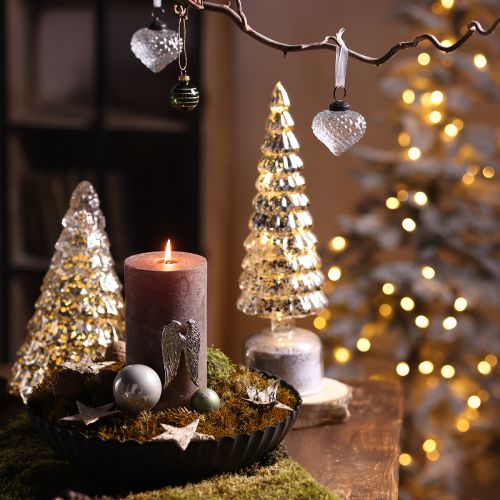 Artikel Mini juletræ med LED-belysning sølvguld 28cm