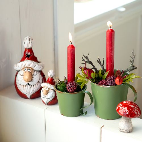 Sød keramisk julemandsfigur, rød og hvid, 10cm - perfekt juledekoration - 4 stk.