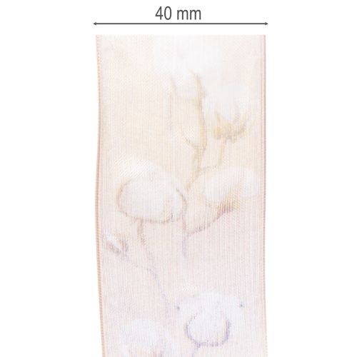 Artikel Organzabånd, bomuldsblomster, dekorativt bånd, lyserødt, 40 mm, 15 m