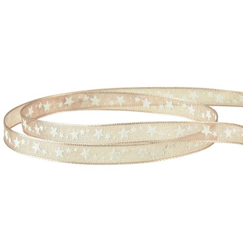 Artikel Organza bånd beige med hvide stjerner Julebånd 6mm 20m