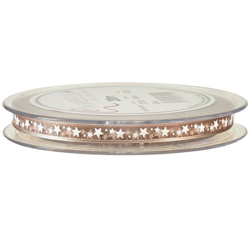 Artikel Organza bånd beige med hvide stjerner Julebånd 6mm 20m