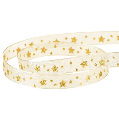 Artikel Organza bånd Julebånd stjerner beige guld B10mm L20m
