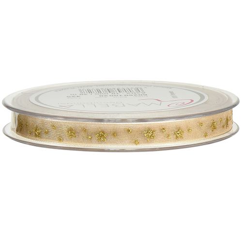 Artikel Organza bånd Julebånd stjerner beige guld B10mm L20m