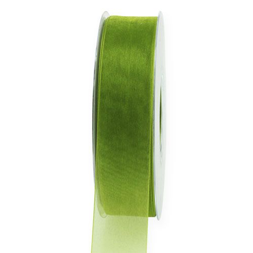 Artikel Organza bånd grønt gavebånd vævet kant olivengrøn 25mm 50m